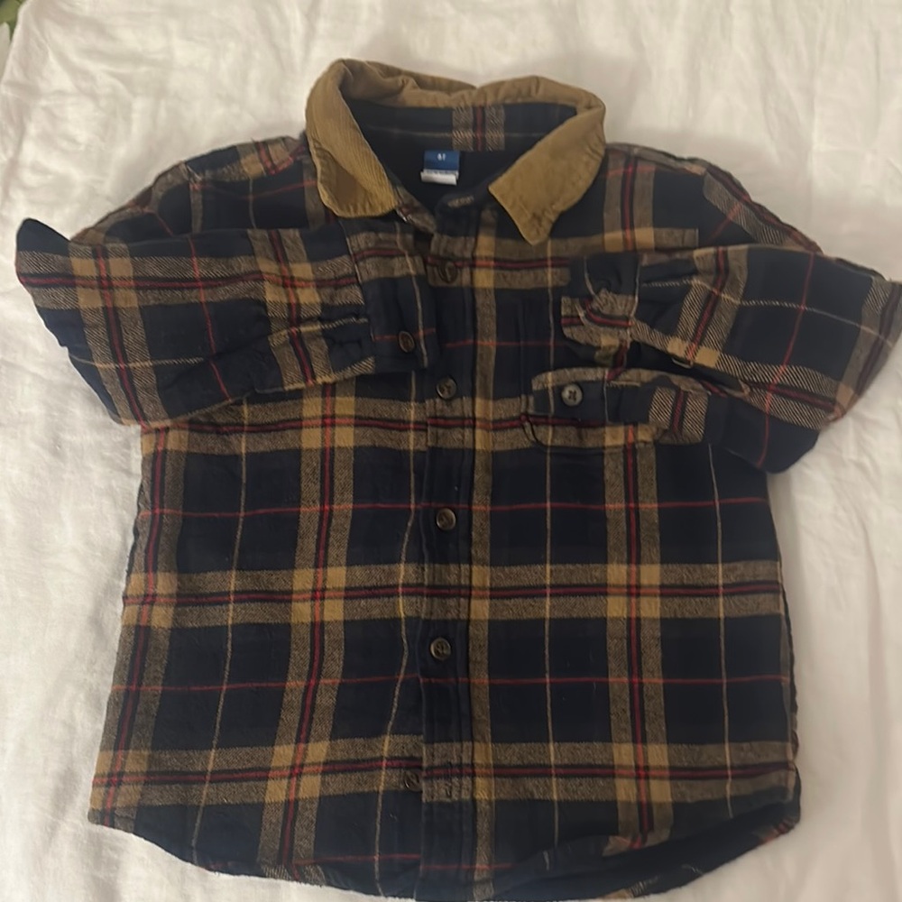Old Navy Blue and Tan Button Down Shirt Casual Plaid